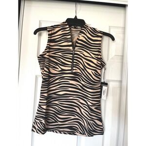 Tail Activewear Illy SL Funnel Neck Top XS Zebra Print Golf Tennis Quarter Zip